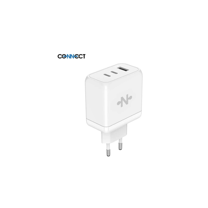 Chargeur Secteur GaN CONNECT MC-CBTAC65W 65W (USB + 2 USB-C) Blan
