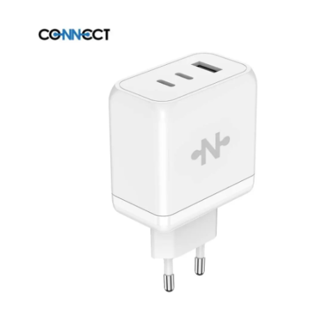 Chargeur Secteur GaN CONNECT MC-CBTAC65W 65W (USB + 2 USB-C) Blan