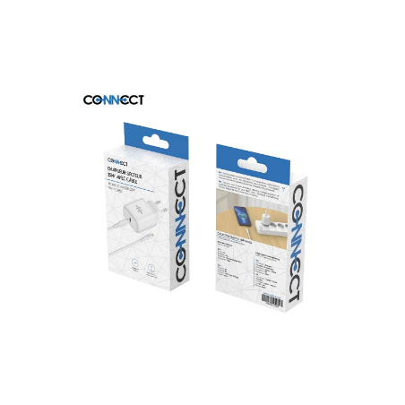 Chargeur Secteur UNSB-C CONECT Charge Rapide 25W MC-CBC25W2 avec Câble Data USB-C vers USB-C MC-CLB12 (1m) Blanc