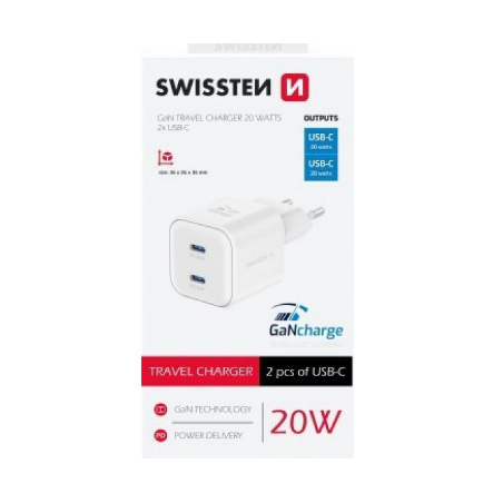 Chargeur Swissten Travel 2 USB-C 20 W